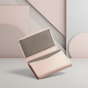 Women's Slim Genuine Leather Business <b>Card</b> <b>Holder</b> with Cross Pattern Cowhide Color-Block Design Large Capacity - Product Image 5