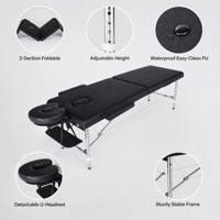 Table de massage portable pliable à trois sections, lit de massage réglable en hauteur avec poignée de transport pour salon, spa, beauté, barbier