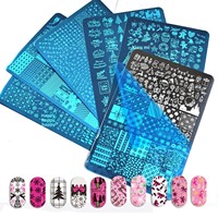 Plaque de tamponnage pour nail art, série Noël, motif élan et sapin à carreaux, pour transfert de gel et impression