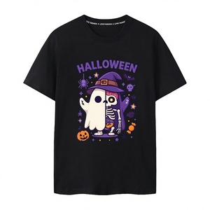 T-shirt tricoté à manches courtes col rond motif dessin animé Halloween (Fantôme, Citrouille) 100% Coton Respirant pour Hommes et Femmes - Product Image 1