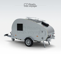 Caravane de voyage moderne de luxe en aluminium avec sol en cuir, réservoir d'eau de 40 L, personnalisable, pour 2 personnes, gris argenté, camping