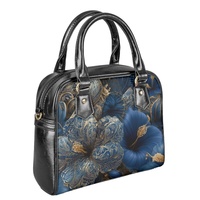 Sac Boston à motif floral bleu rose avec logo personnalisé, sac à main pour médecin, impression à la demande, 1 pièce MOQ, design DIY, sac à bandoulière en cuir PU avec poignée supérieure