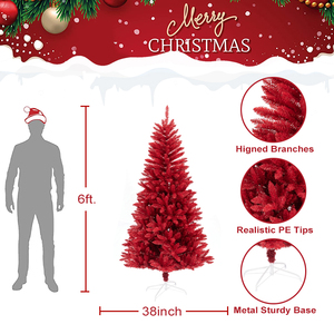 Arbre de Noël <span class=keywords><strong>rouge</strong></span> en PVC coloré personnalisé de 4, 5 et 6 pieds avec support en métal solide et lumières LED pour extérieur - Product Image 5