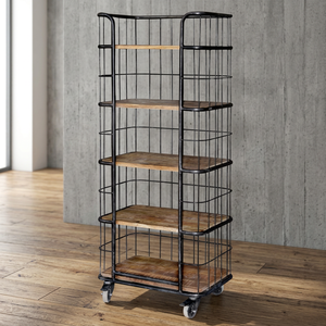 Antique 5-Tier Industrial Vintage Home Furniture Portable Iron Metal Bookshelf for Living Room Home Office - Product Image 3