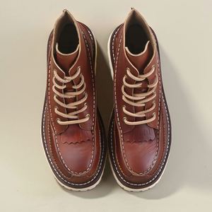 Bottes pour hommes en cuir de vachette de haute qualité - Antidérapantes, résistantes à l'usure, style workwear, polyvalentes, décontractées, rétro américaines, respirantes, chaussures d'extérieur - Product Image 2