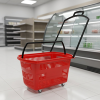 Panier de courses en plastique grande capacité pour supermarché et magasin de proximité avec roulettes