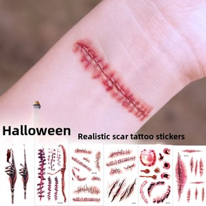 Tatouages temporaires imperméables en gros pour Halloween : fausses cicatrices de plaies, plaies réalistes, blessures sanguinolentes, autocollants d'horreur pour le visage et le corps, idéaux pour le cosplay - Product Image 1