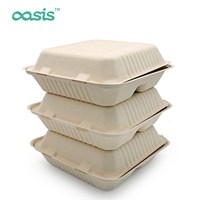 Boîte à lunch jetable Oasis à 3 compartiments en bagasse de canne à sucre biodégradable, conteneur alimentaire compostable pour l'école, étanche