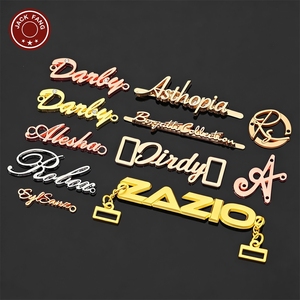 JACK FANG Custom Letter Metal 3D Embossed Logo Label For Garment Laser Cut Plated <b>Name</b> <b>Tag</b> With Chain - Product Image 2