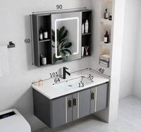 Vente Directe Fabricant Moderne Style Flottant Vasque Meuble de Salle de Bain en PVC Gris Étanche Miroir LED Hôtels