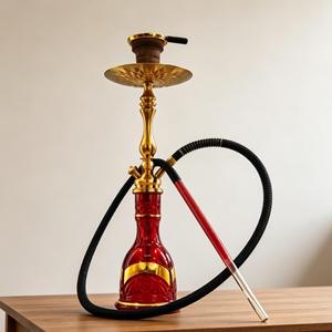 Chicha rouge dorée à un tuyau en acier inoxydable givré, ensemble de fumage avec tuyau pour bar, cadeau, voyage - Product Image 4