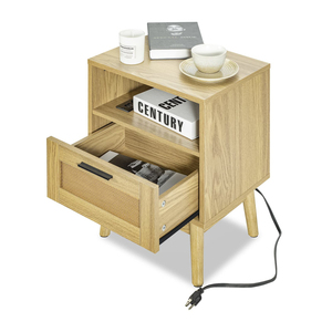 Factory Direct Wholesale Beside Table Rattan Nightstand with Charging Station - Product Image 3