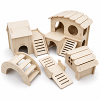 En gros Balançoire à bascule pour hamster, petit nid, maison en bois massif, cabane de repos pour hamster d'or, fournitures pour animaux de compagnie, sans toit