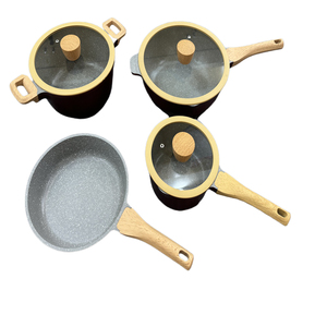 高品質10点セット モダンデザイン アルミ合金製調理器具セット ノンスティックマーブルコーティング 環境に優しいガラス/シリコン製蓋付き ホット - Product Image 1