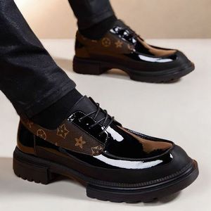luxury leather shoes men designer low-<b>top</b> thick-soled retro <b>walking</b> style shoes lace Glossy Upper casual business dress shoes - Product Image 2