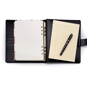 Leather Hardcover Organizer Planner With Strap Closure Black <b>A6</b> Size business notebook Journal - Product Image 3
