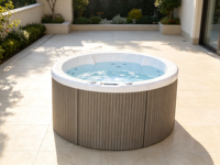 Runder Outdoor-Whirlpool 1,8m mit Entspannungsfunktion, Acrylmaterial, 19 Düsen, 6-Personen-Kapazität, Modernes Europäisches Design