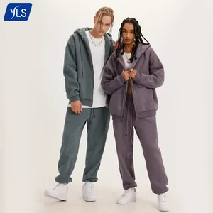 YLS 사용자 정의 로고 남자 폴리 에스터 기술 양털 Unbranded 까마귀 세트 유니섹스 두 조각 땀 정장 Tracksuit 조깅