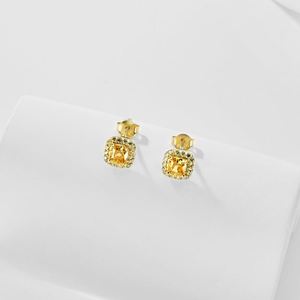Dylam <b>Top</b> End 925 Sterling Silver 18K Gold Plating Women Square Radiant Cut Yellow 8A Cubic Zirconia Diamond Halo Stud <b>Earrings</b> - Product Image 5
