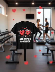 T-shirt fitness per San Valentino con motivo a cuore e manubri, unisex, in cotone, girocollo, manica corta, regalo per allenamento in palestra - Product Image 2