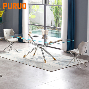 Tavolo da Pranzo Moderno 900x1800mm con Piano in Pietra Effetto Marmo Bianco PRC e Gambe Incrociate in Metallo Dorato con Supporto a Cavalletto Dorato - Product Image 4