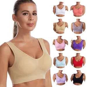 Wholesale wireless yoga seamless V-neck breathable padded big women sports top yoga BH brassiere crop sports bra top