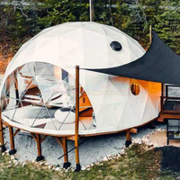 Dôme géodésique en verre pour glamping, tente dôme de luxe pour hôtel, maison dôme géodésique pour événements, avec salle de bain familiale