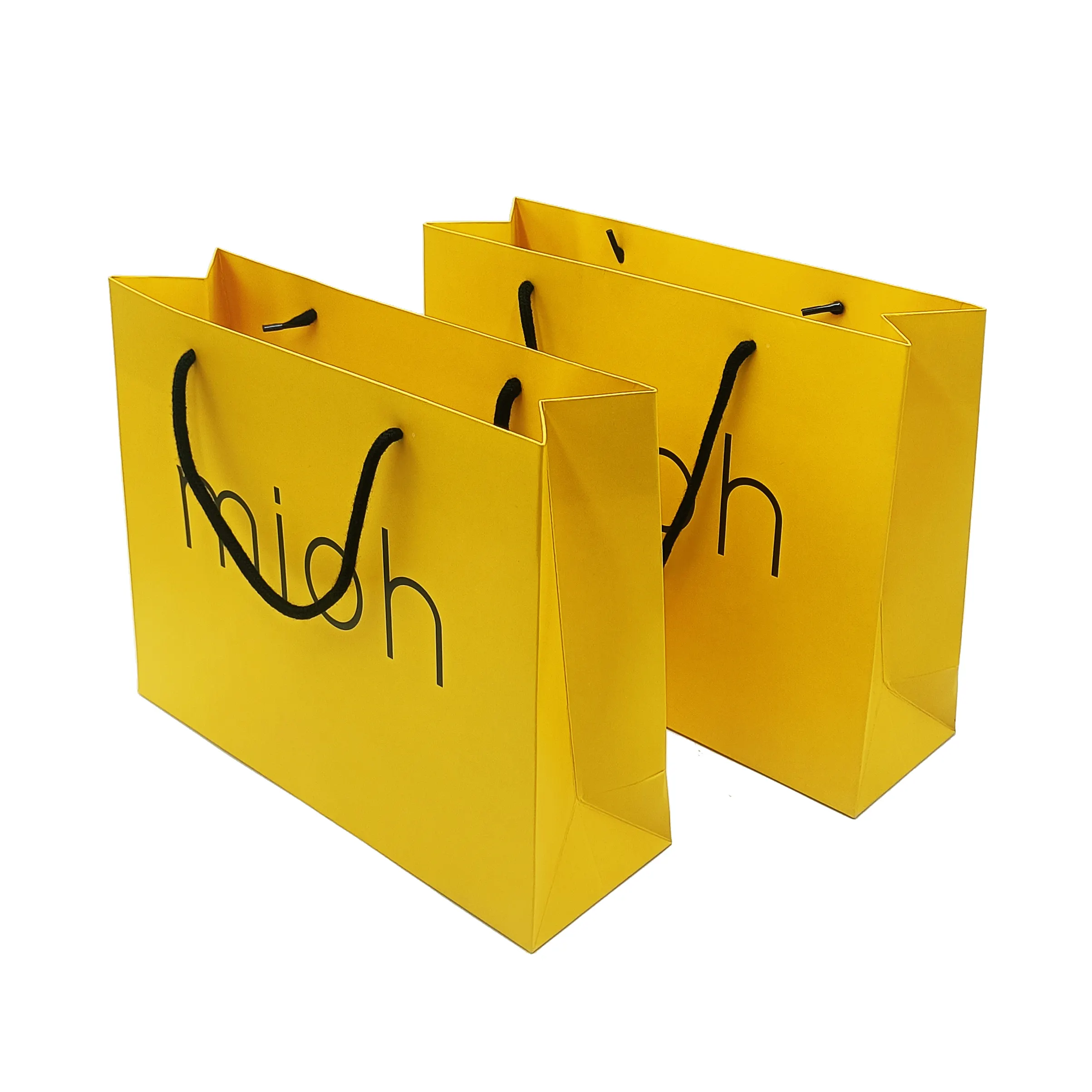 도매 맞춤형 브랜드 로고 인쇄 고급 흰색 판지 쇼핑 종이 가방 신발과 의류를위한 리본 핸들