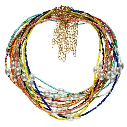 Damen schmuck Zubehör Großhandel Glas Rocailles Halskette mit Kunststoff Perlen