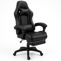 Chaise de jeu ergonomique tout noir réglable, chaise de bureau inclinable pour ordinateur, pivotante et basculante, capacité 150 kg, pour adulte