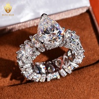 Bijoux de luxe raffinés, argent sterling 925, moissanite VVS, pierre principale de 6 carats, anneaux de forme poire pour hommes et femmes