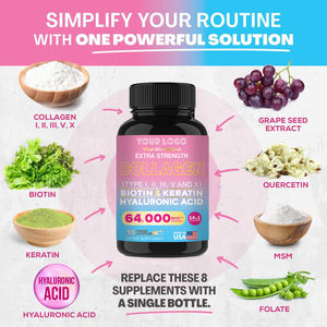 Suplemento de belleza Cápsulas de colágeno de ácido hialurónico Vital Glow Blend con biotina queratina Mejora la elasticidad de la piel y Antienvejecimiento - Product Image 2