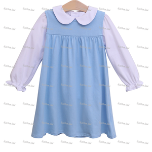Baby Clothes Girls Red Scallop Jumper Cotton Monogram Peter Pan Collar Shirts Fashion Christmas Kids Girls Party <strong>Dress</strong> - Product Image 3