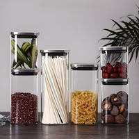 Fournisseur en gros d'usine, récipient de stockage de cuisine carré transparent écologique réutilisable, pot en verre avec couvercle en acier inoxydable