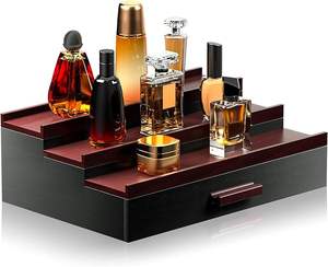 Organisateur de Cologne en Bois pour Hommes, Étagère de Présentation surélevée à 3 Niveaux avec Tiroir de Rangement pour l'Organisation des Parfums - Product Image 1
