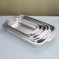Nampan hidangan perak rumah tangga, Stainless Steel dasar datar tebal piring panggang persegi panjang