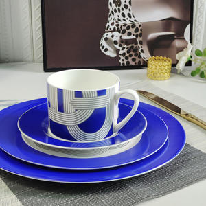 Hot Sale 4 Piece Nordic Luxury Blue Runway Restaurant Set Porcelain <b>Plate</b> with Gift Box - Product Image 1