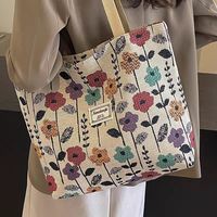 Pochette de voyage portable en toile matelassée avec logo personnalisé, imprimé floral, grande pochette cosmétique en coton à double motif floral