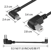 Câble d'imprimante USB B vers USB C à angle droit avec perles de ferrite, gaine en PVC et blindage tressé USB 2.0 pour imprimante, scanner MIDI