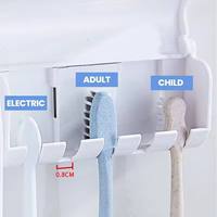 Ensemble de salle de bain 2 pièces, distributeur automatique de dentifrice mural, porte-brosse à dents à 5 emplacements pour adultes et enfants