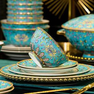 Vajilla de Porcelana Esmaltada con Diseño de Loto Trenzado, Apta para Lavavajillas y Horno de Microondas, de Lujo - Product Image 4