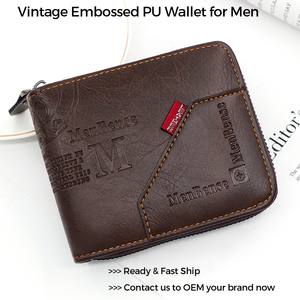<span class=keywords><strong>Portefeuille</strong></span> <span class=keywords><strong>Homme</strong></span> Bifold Noir en PU Style Rétro Personnalisé avec Fermeture Éclair, Porte-Monnaie Unique et Fenêtre d'Identité – Fournisseur de Guangzhou - Product Image 1