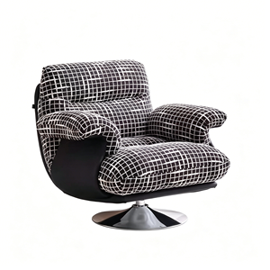 Fauteuil d'appoint pivotant moderne en velours à carreaux noir et blanc, avec pieds en bois, design ergonomique pour salon et salle à manger - Product Image 6