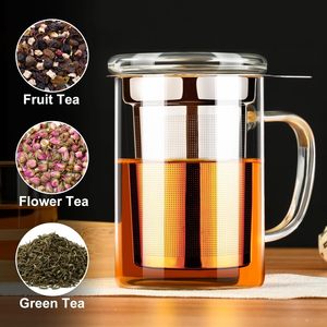 Tazas de vidrio transparente de 450Ml y 350ml, Infusor de té grueso, taza de té de vidrio con infusor y tapa para remojar hojas sueltas florecientes - Product Image 6