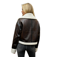 Blouson moto personnalisé pour femme en daim, doublure épaisse en fausse fourrure, style rétro uni, fermeture éclair courte, logo personnalisé