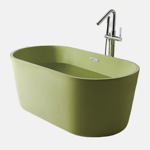 Baignoire autoportante moderne en acrylique bleu et blanc avec fonction de trempage et drain - Product Image 5