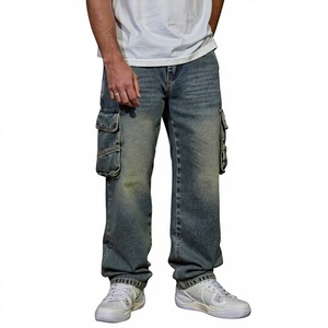 Jeans Cargo Azules Vintage para Hombre, Transpirables, Ligeros, Ecológicos, de Verano, Corte Holgado, con Bolsillos Utilitarios, Estilo Urbano Informal - Product Image 1