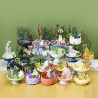Cuenco de la Abundancia de Cristales Naturales Mixtos en Bruto con Pedestal de Cerámica, Adorno de Mesa de Piedras Preciosas Curativas, Decoración Feng Shui para el Hogar