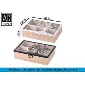 Porta Bustine di Tè in Legno e Vetro 23X16X6h 2 Colori Contenitore per Alimenti - Product Image 1