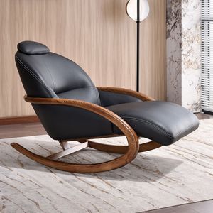 Sillón Reclinable de Madera Maciza y Cuero, Silla Mecedora para Sala de Estar, Completamente Ensamblado - Product Image 2